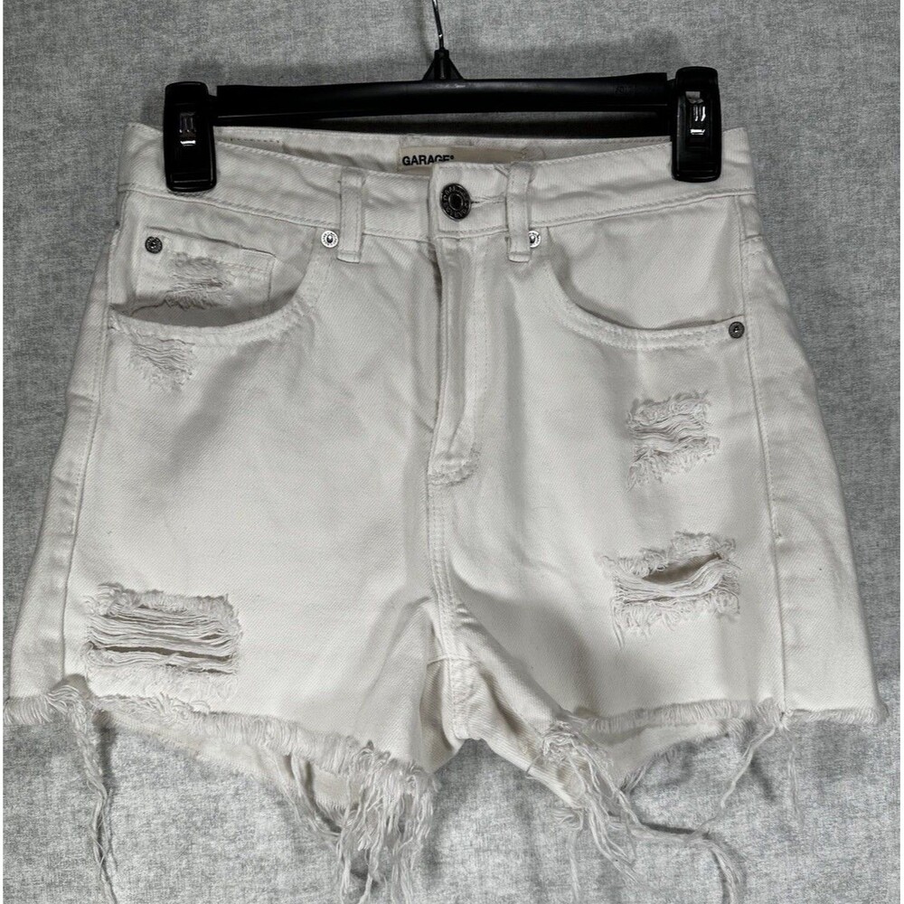Garage Denim White Jean Shorts Raw Hem Distressed Size 03 Mom Short